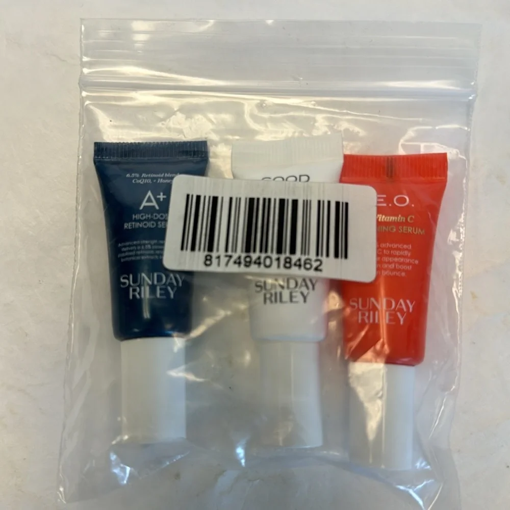 SUNDAY RILEY 3p CEO Vit C Serum, Good Genes Lactid Acid, A+ Retinoid Serum $42